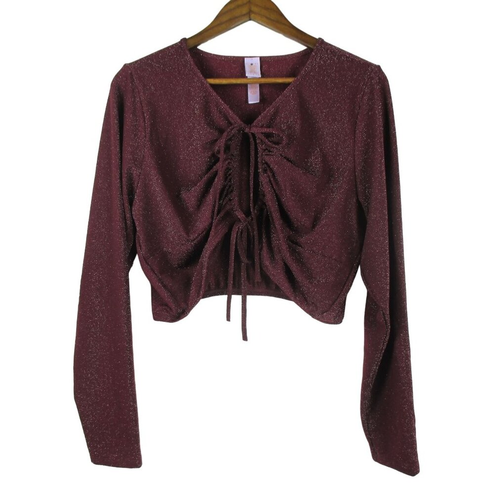 Savage Fenty Burgundy Sleep & Shine long sleeve cropped tee 3X NEW Coquette - Picture 3 of 9